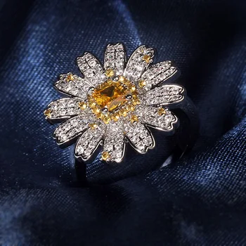 Ładny kwiat stokrotki kolor srebrny pierścień z kamieniem ZIron dla kobiet ślub zaręczyny Modne ozdoby