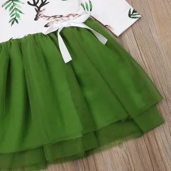 Ładny świąteczny garnitur Zielona paczka z długim rękawem bawełna tekturowe sukienka dla dziewczynek, ubrania dla Dzieci odzież Dziecięca dla małych dzieci