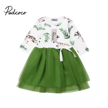 Ładny świąteczny garnitur Zielona paczka z długim rękawem bawełna tekturowe sukienka dla dziewczynek, ubrania dla Dzieci odzież Dziecięca dla małych dzieci