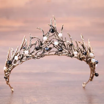 Ślub Korona antyczne złoto kryształy rhinestone ślubne korony Kryształ akcesoria do włosów partia tiary baroku elegancki słodki 15
