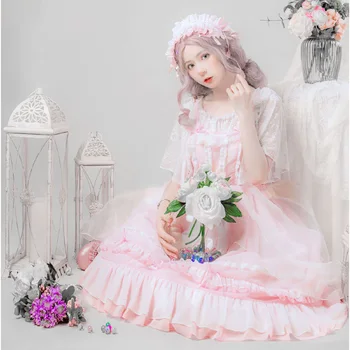Średniowieczna Księżniczka Tea Party Sweet Lolita Sukienka Koronki Bowknot Wysoka Talia Wiktoriański Strój Kawaii Girl Gothic Jsk Loli Cos