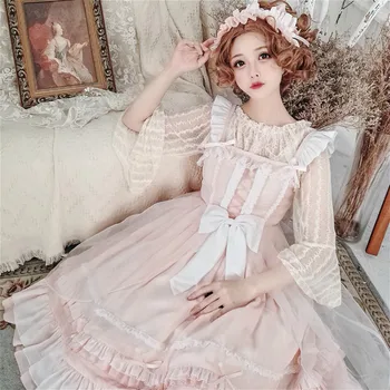 Średniowieczna Księżniczka Tea Party Sweet Lolita Sukienka Koronki Bowknot Wysoka Talia Wiktoriański Strój Kawaii Girl Gothic Jsk Loli Cos