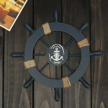 Śródziemnomorska Morska Drewniana Łódź Ship Wheel Helm Home Wall Party Decoration (Ciemny Niebieski)