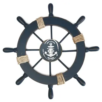 Śródziemnomorska Morska Drewniana Łódź Ship Wheel Helm Home Wall Party Decoration (Ciemny Niebieski)