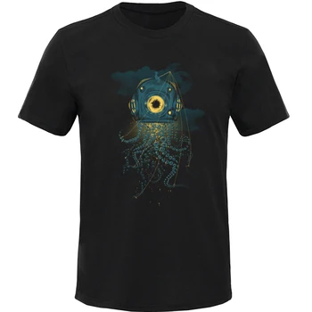 Świetny balans koszulka mężczyźni astronauta Fischer Wszechświat koszulka kask życie morskie, ośmiornice druku t-shirt Meduza topy koszulki bawełna