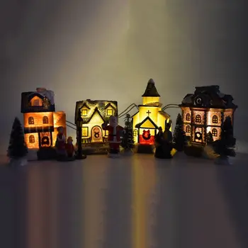 Świąteczna Chatka Mała Scena Śnieżna Wioska Budowa Domu Świecące Figurki Dla Dzieci, Gry Planszowe, Prezenty, Ozdoby Świąteczny Wystrój
