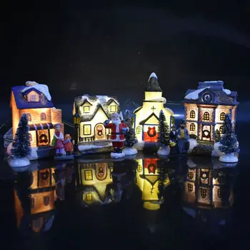 Świąteczna Chatka Mała Scena Śnieżna Wioska Budowa Domu Świecące Figurki Dla Dzieci, Gry Planszowe, Prezenty, Ozdoby Świąteczny Wystrój