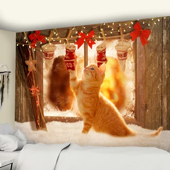 Świąteczne Sztuka Na Ścianie Gobelin Choinka I Kot Świąteczne Zwierzęta Noworoczna Impreza Ełk Ozdoba Joga Koc