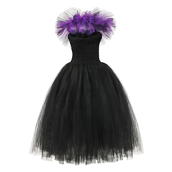 Świąteczny strój odzież Dziecięca Малефисента Zła Królowa dziewczyny czarna sukienka z rogami skrzydłami Halloween cosplay kostium dla dzieci
