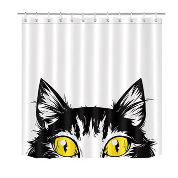 Żółte oczy Czarny kot opublikował prysznic zasłony kreskówka zwierząt tkanina poliestrowa wanna zasłony łazienkowe zasłony dekoracja