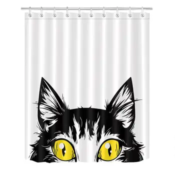Żółte oczy Czarny kot opublikował prysznic zasłony kreskówka zwierząt tkanina poliestrowa wanna zasłony łazienkowe zasłony dekoracja