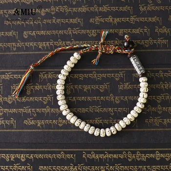 АМИУ Tybetański buddyjski wiklina bawełniane nici happy węzły bransoletka naturalny koraliki Bodhi rzeźbione Amulet handmade bransoletka dla mężczyzn
