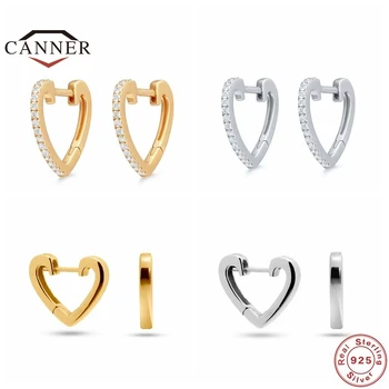 Каннер w kształcie serca Huggie kolczyki 925 srebro próby Hoop kolczyki dla kobiet krąg przez cały piercing kolczyki biżuteria Pendientes