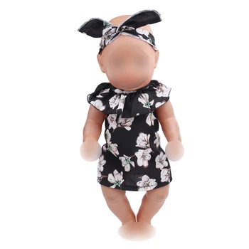 Кукольная ubrania 3 kolory sukienka z nadrukiem + opaska fit 43 cm dla dzieci lalki i 18 cali girl lalki akcesoria do ubrań f527-f529
