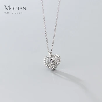 Модиан świeci mały sześciennych Cyrkon Miłość serca prawdziwe srebro 925 wisiorek naszyjnik dla kobiet wykwintne biżuteria prezent Walentynki