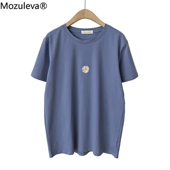 Мозулева 2020 haft Stokrotka Damska koszulka z krótkim rękawem bawełna 2020 kobieta główne topy koszula wiosna lato damskie koszulki