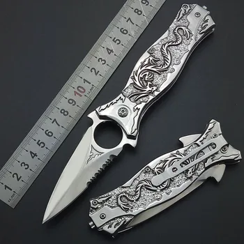 Цельнометаллическое lustro jasny srebrny tytanowy miecz, Smok odkryty camping kolekcja przetrwania scyzoryk noże taktyczne 3D zewnętrzny
