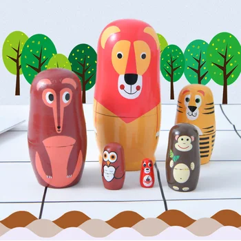 Шестислойная Matrioszka ręcznie malowane Lis zwierzę lalka zabawka rzemiosło cechą ozdoby drewniane zabawki dla dzieci Zestaw 6 szt.